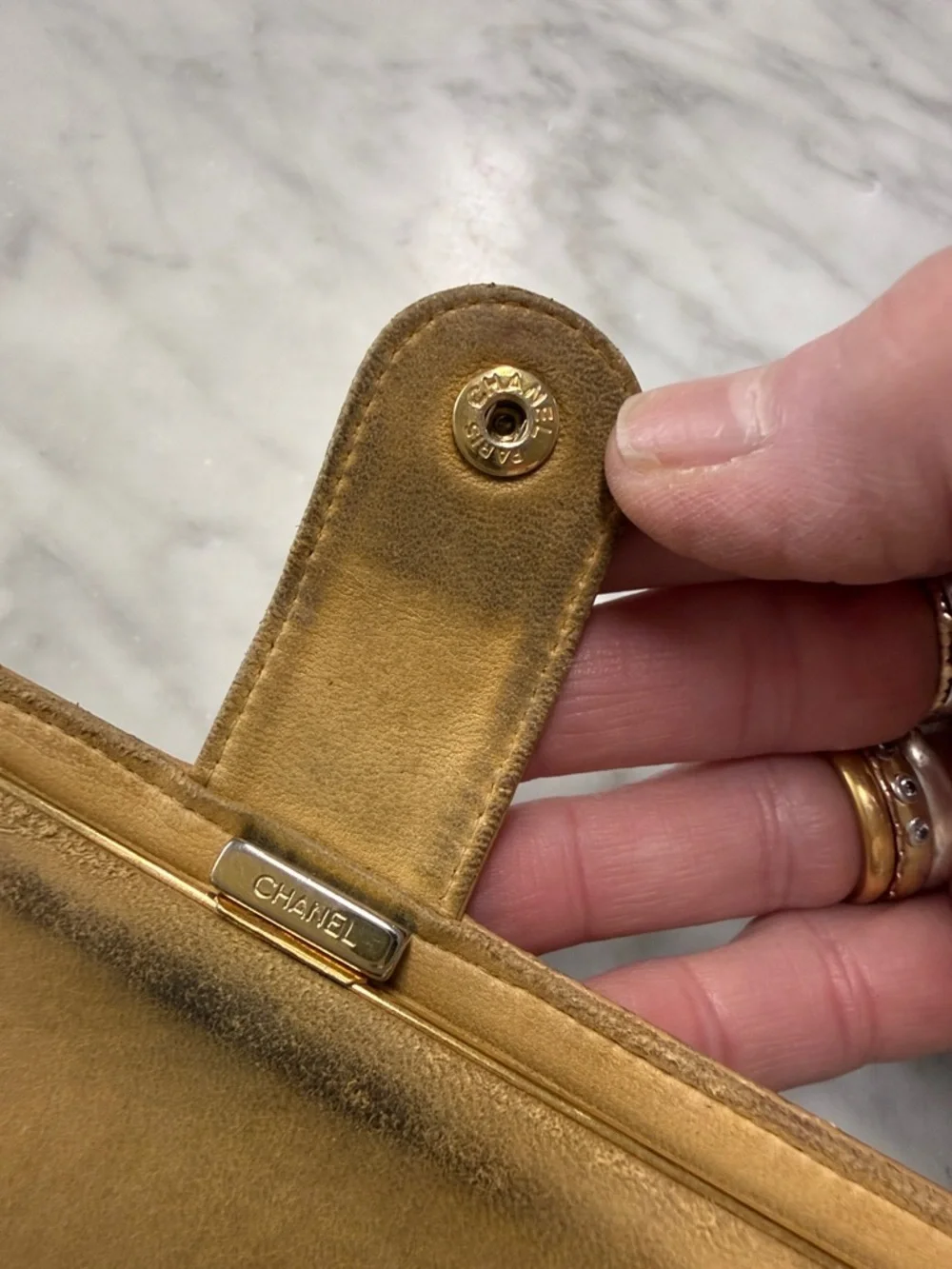 CHANEL Vintage Timeless Long Wallet in Beige Caviar Leather